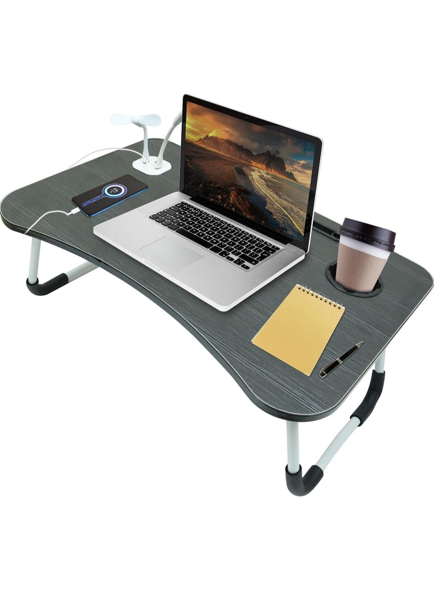 Laptop Lap Desk, Foldable Laptop Tray with 4 USB Ports Storage Drawer and Cup Holder, Desk Stand for Bed Lap Tray Portable Standing Table for Bed Couch Floor