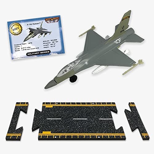 Hot Wings Planes F-16 Grey Military Markings Jet with Connectible Runway Die Cast Plane in Aviation Museums Nationwide