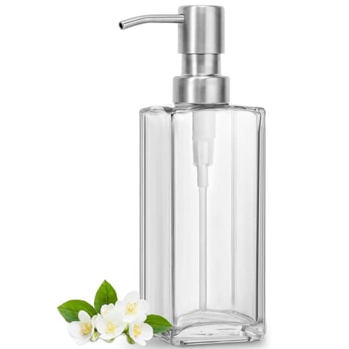 GMISUN Glass Soap Dispenser with Stainless Steel Pump Clear Hand Soap Dispenser for Bathroom 12 fl oz350ml Dish Dispensers for Kitchen Modern Refillable Liquid Soap Lotion Bottle for Countertop