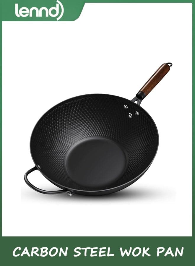 Nonstick Wok, 34cm Carbon Steel Wok Pan , Woks & Stir-Fry Pans for Induction, Electric, Gas, Halogen, All Stoves