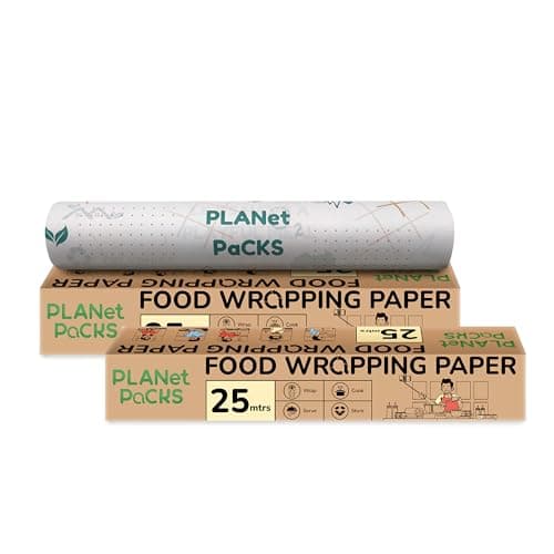 PLANet PaCKS 50M Food Wrapping Paper | Eco-Friendly, Non-Stick, Microwave Safe | Hygienic Food Wrap for Cooking, Serving, Storing & Packing | Kitchen Essential (2 x 25M)