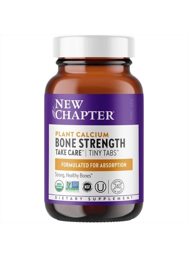 Calcium Supplement - Bone Strength Tiny Tabs Organic Calcium with Magnesium, Vitamin D3+K2, 70+ Trace Minerals for Bone Health, Gluten Free, Easy to Swallow - 240 ct