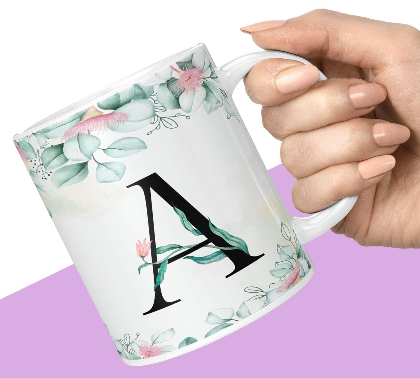 NH10 DESIGNS Colorful Floral Alphabet Letter A Printed Coffee Mug For Girls Boys Friends Love Kids Best Gift For Birthday Anniversary Initial Letter A (Microwave Safe Ceramic Tea Coffee Mug-350ml) - ABWM 133