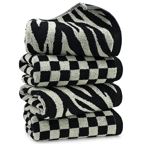 Jacquotha Bathroom Hand Towels 2 Style 4 Pack - Black Hand Towel Checkered and Zebra, Cotton