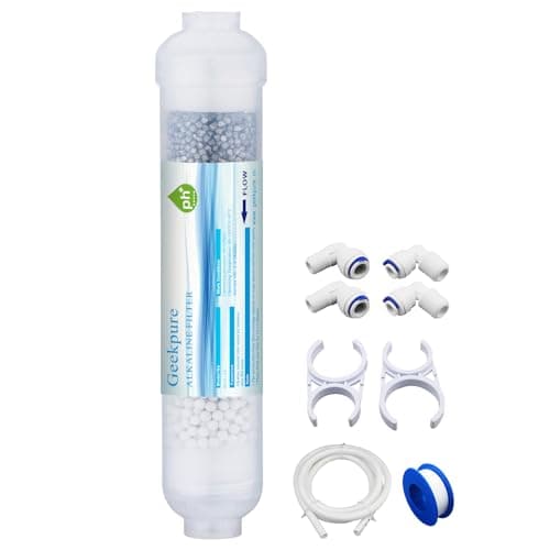 Geekpure 10-inch Universal Inline Alkaline Replacement Water Filter Kit pH+ for Reverse Osmosis System -1/4”Thread