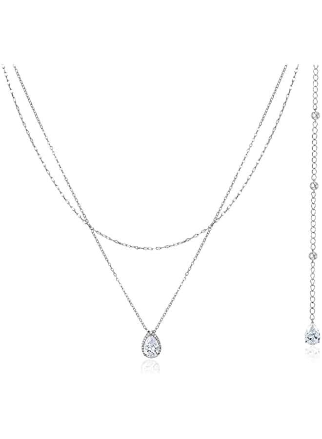 Teardrop Wedding Back Necklace for Bride Bridesmaids, Cubic Zirconia Simple Back Pendant Bridal Necklace for Wedding Party