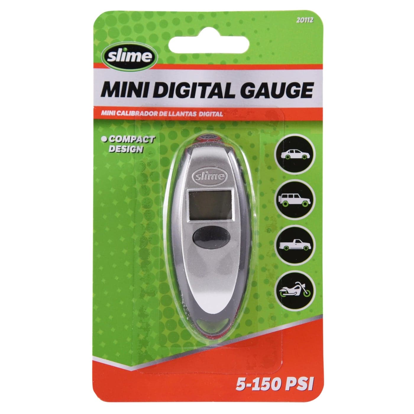 Slime 20112 Tire Gauge Mini Digital 5150 psi Compact and Accurate