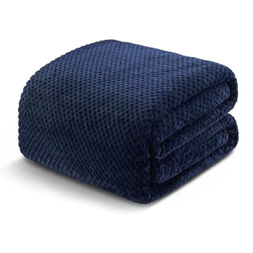 Exclusivo Mezcla Fleece Bed Blanket Queen Size, Super Soft and Warm Blankets for Couch, Sofa and Bed Waffle Textured, Cozy, Fuzzy and Lightweight (Navy Blue, 90x90 Inches)