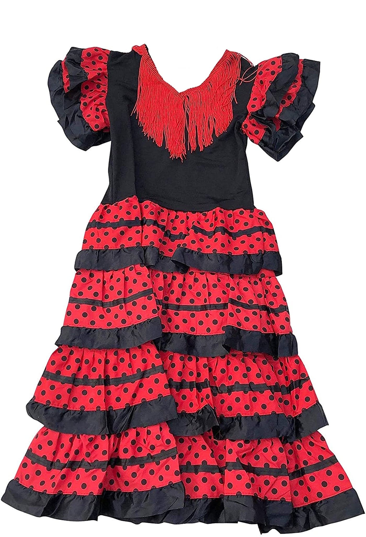 AMINA Flamenco Dress for Girl with ruffles on the skirt with detail of ruffles and polka dots on the skirt Costumes of Spanish Folkloric Andalusian Flamenco Red Black 2