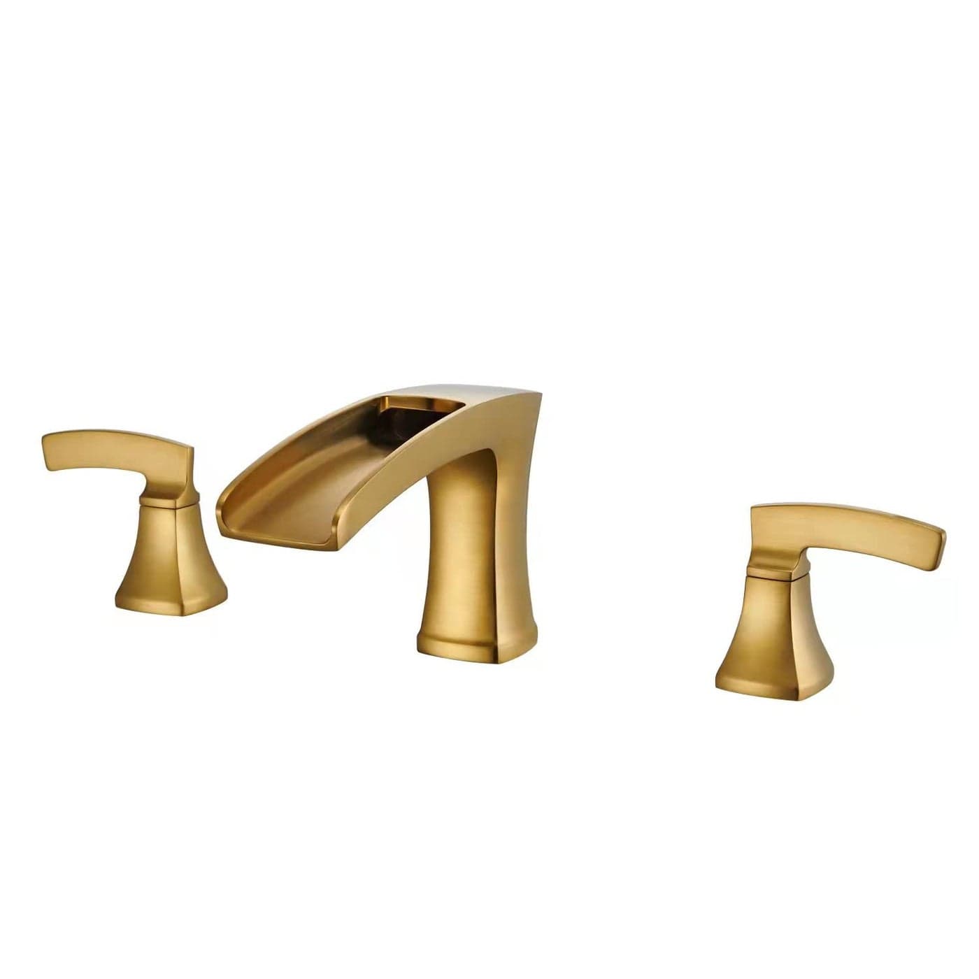 Artiqua Deck Mount Waterfall Tub Faucet Roman Tub Filler Brushed Gold Bathtub Faucets 3 Hole Brass Bathroom Faucets with 2 Handles