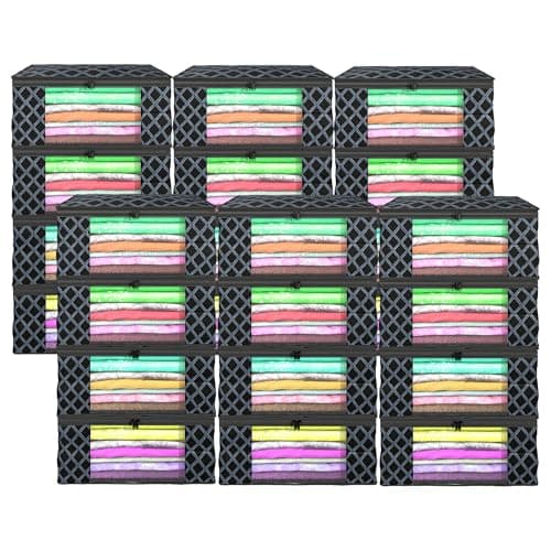 Kuber Industries (Pack of 24) Saree Covers | Non-Woven Saree Bags | Foldable Storage Bag for Almirah & Wardrobe (9 Inch) Clothes Bag for Women (Check Print) Sari Cover Bags | Black
