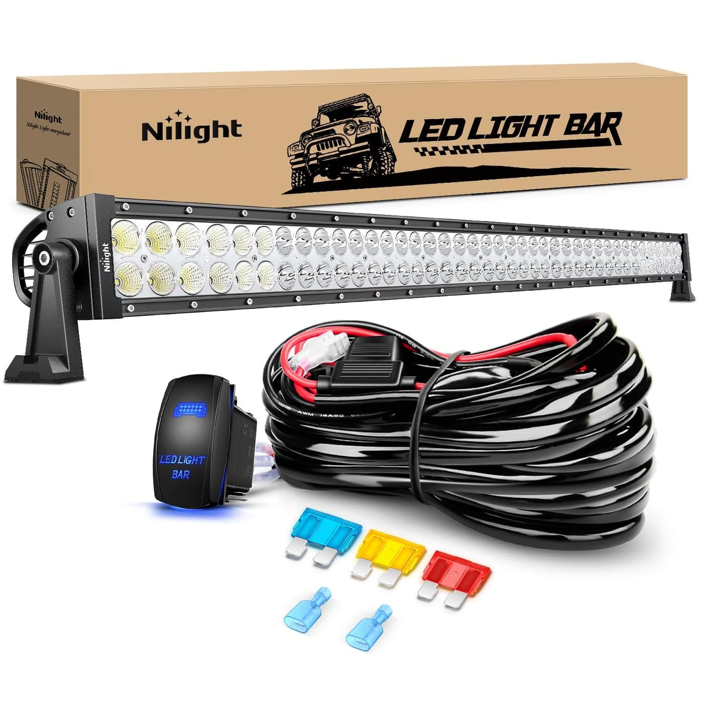 Nilight 42Inch 240W Spot Flood Combo Led Light Bar Off Road Driving Lights Boat Lights Fog Light 12V OnOff 5 Pin Rocker Switch Power 14AWG Wiring Harness Kit1 Lead for Trucks2 Years Warranty