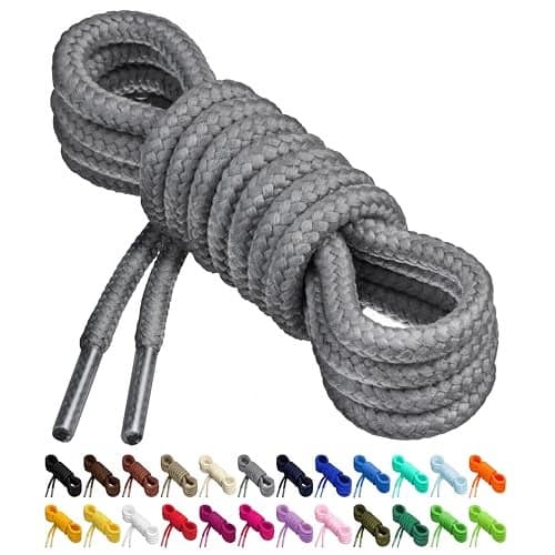 Birch Round Shoelaces 27 Colors 3/16" Thick Shoe Laces 4 Different Lengths (56" (142cm) - XL, Gray)