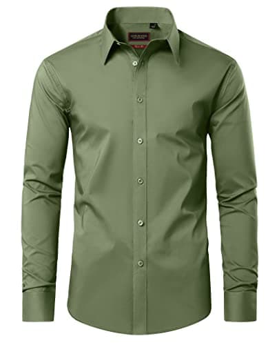 Lion Nardo Cotton Mens Dress Shirts Long Sleeve Big and Tall Dress Shirts for Men Wrinkle Free Button Down Shirts Regular Fit Grass Green
