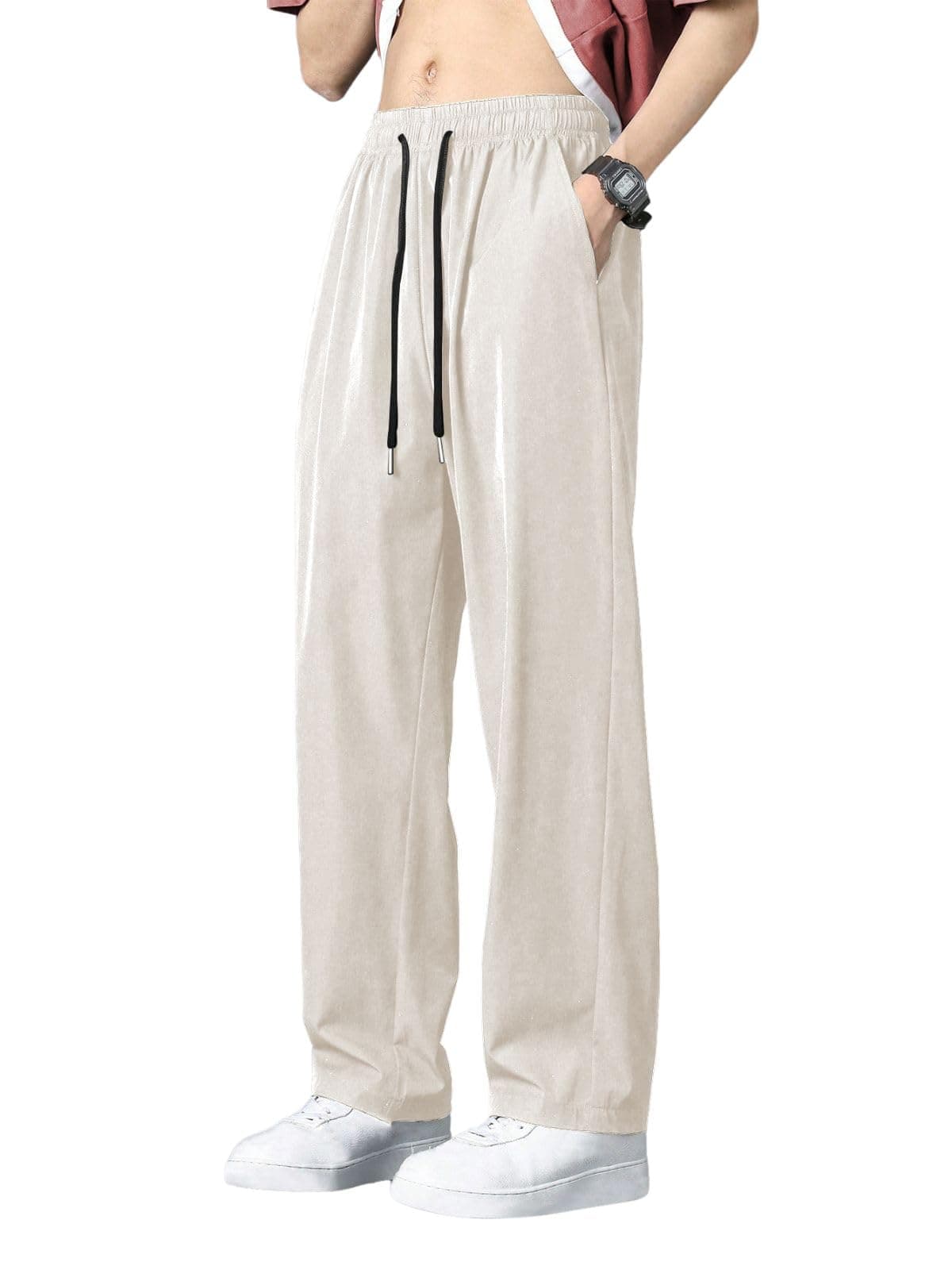 GRECIILOOKS Men Regular Mid Rise Trouser Stretchable Loose Fit Gym Joggers | Korean Style Workout Pants with Trendy Gym & Streetwear Bottoms with Utility Pockets White, 30