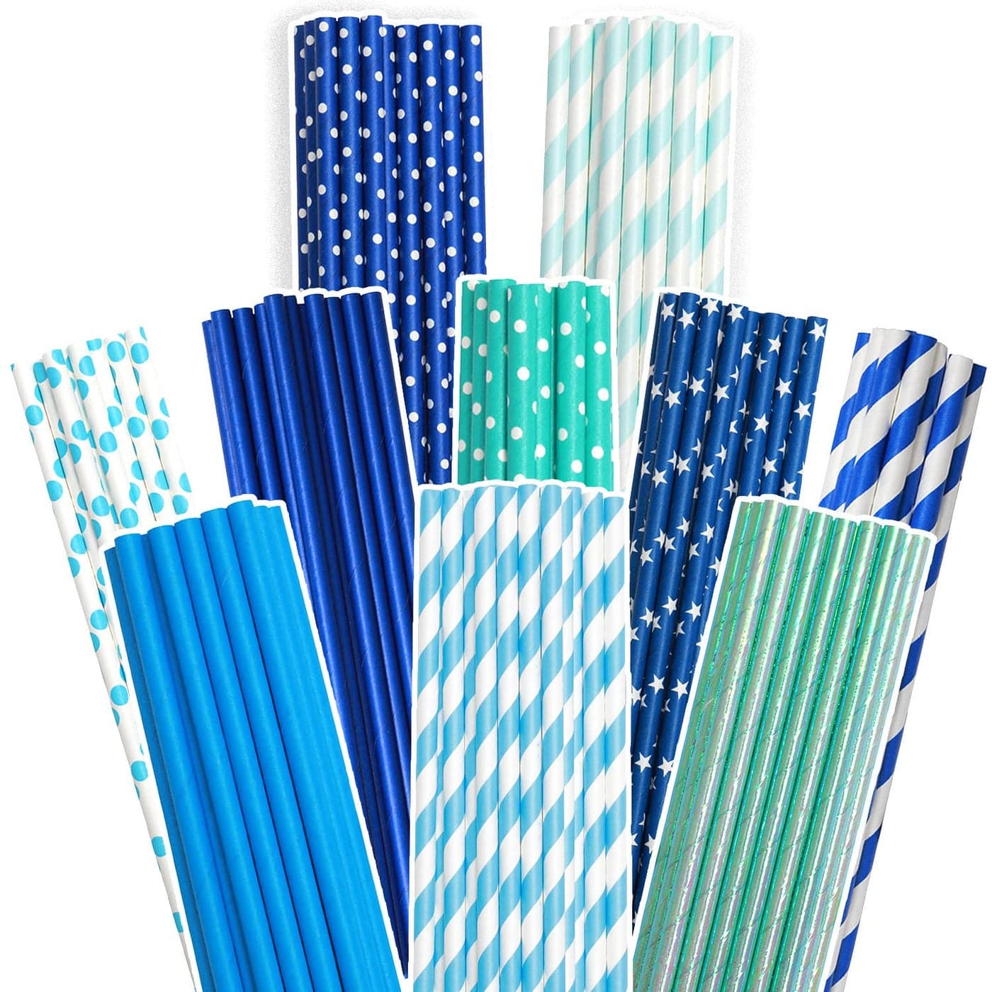 Blue Paper Straws 150pcs Disposable Bulk10 Pattern qiqee