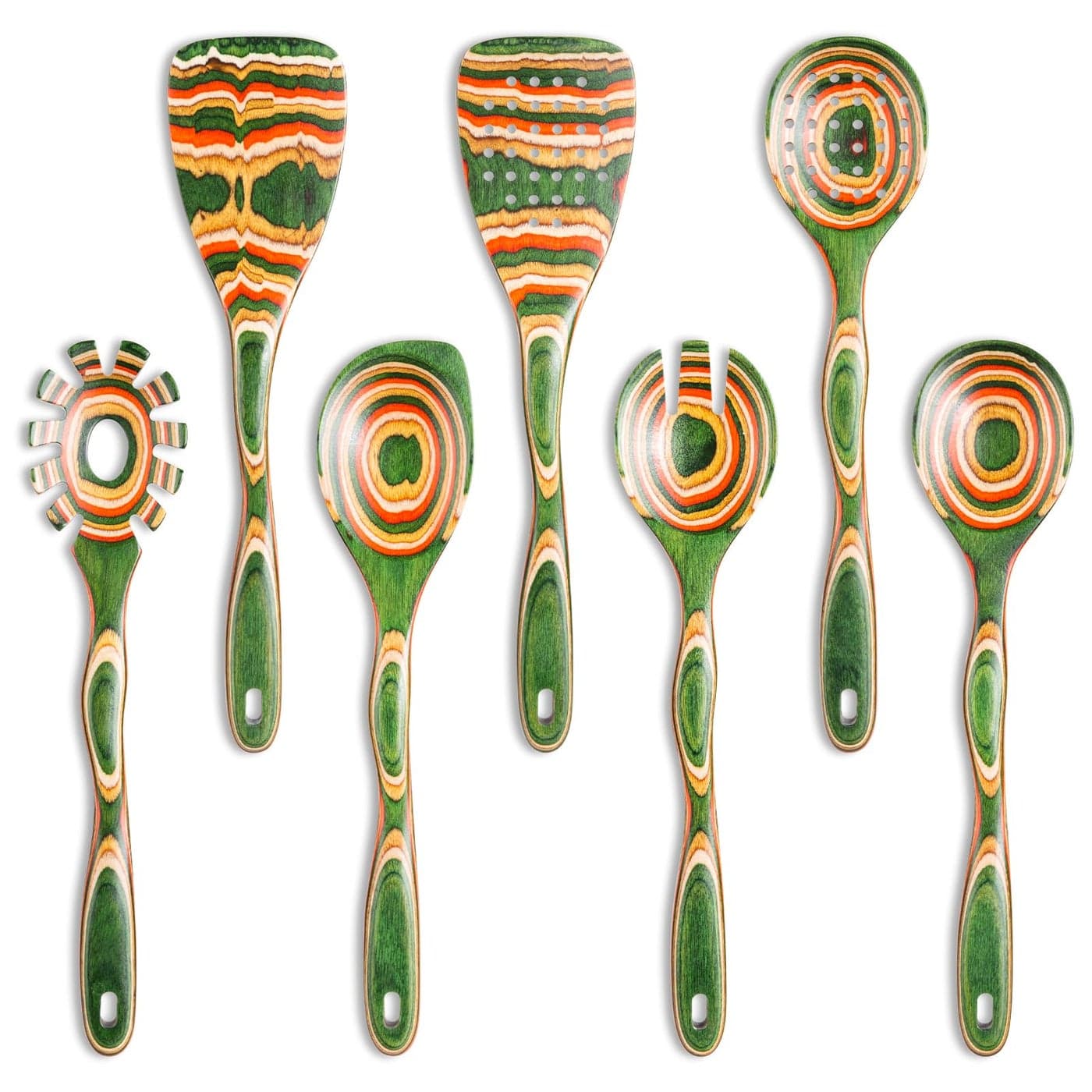 NAYAHOSE Kitchen Utensils Set for Cooking 7 Pcs Pakkawood Wooden Cooking Spoons Spatulas with Spoon Rest Safe for NonStick Cookware Housewarming Kitchen Gift Green Spoon7pcs