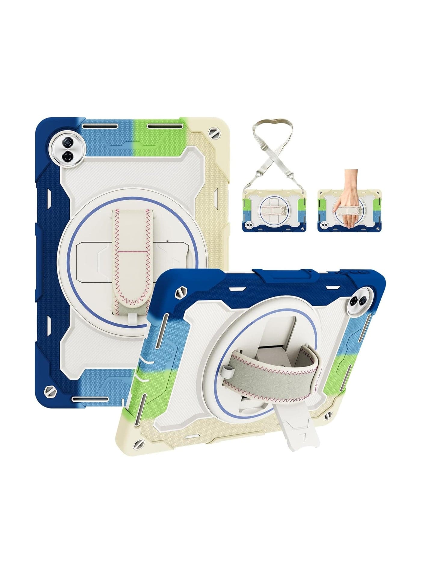 Kids Case for Honor Pad 10 12.1-inch 2025 Edition Heavy-duty silicone shockproof case with shoulder strap Elastic multi-angle stand 360° adjustable rotating wrist strap