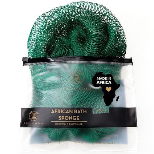 Bellanomi African Exfoliating Net Sponge, Authentic, Ethically sourced from Nigeria, 45 inches Long, Back Scrubber for Daily use (Emerald Green)