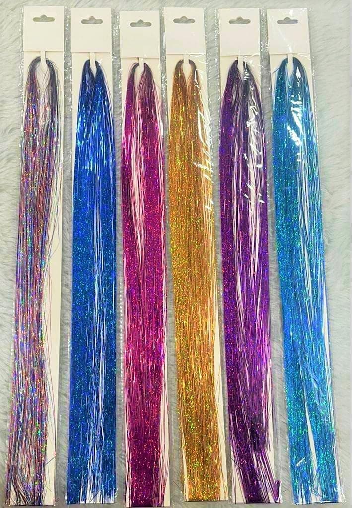 Plenteous Tinsel Christmas Hair Extensions 12 Colors Clip In Fairy Hair Extensions Tinsel Heat Resistant Glitter Clip In Hair Extensions Sparkling Tinsel Clip In Hair Extensions PACK OF 12 MULTICOLOR
