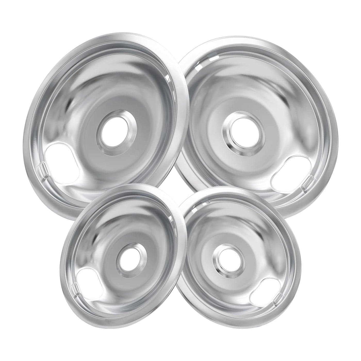 COZZIVITA W10196405 W10196406 Stove Burner Drip Pans for Electric Stove TopCompatible with Whirlpool Electric RangeThickening to Prevent BentSet of 4 Chrome Drip Pans Silver