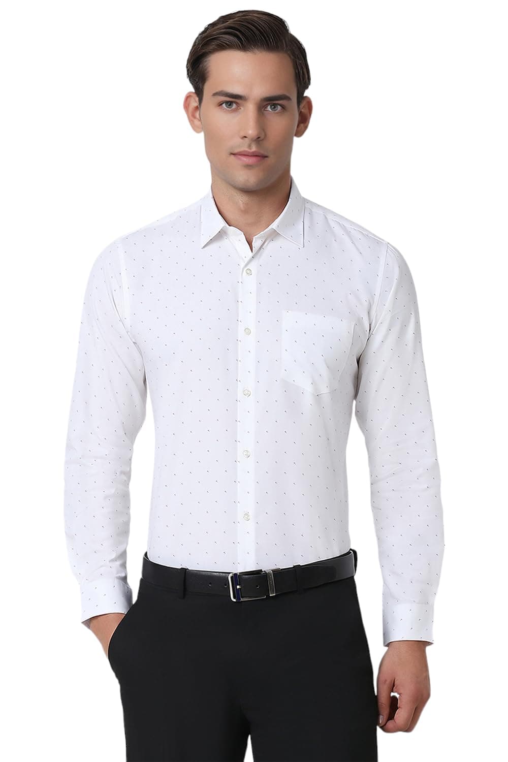 Peter England Slim Fit Small Ditsy Printed Full Sleeve Shirt