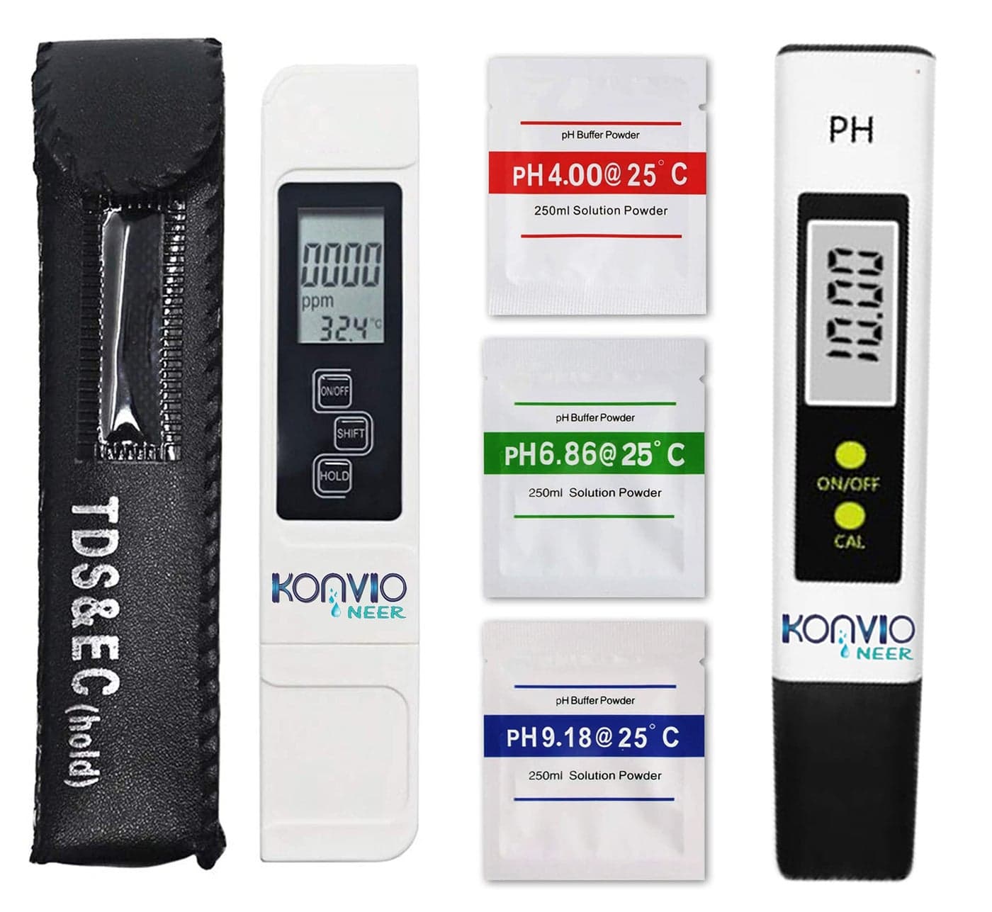 KONVIO NEER TDS EC Meter with Digital TDS Meter, Water and Temperature Meter, TDS EC and pH Test Kit, Water Testing Kit, 0-9990 ppm with Automatic Compensation (Pack of 1)