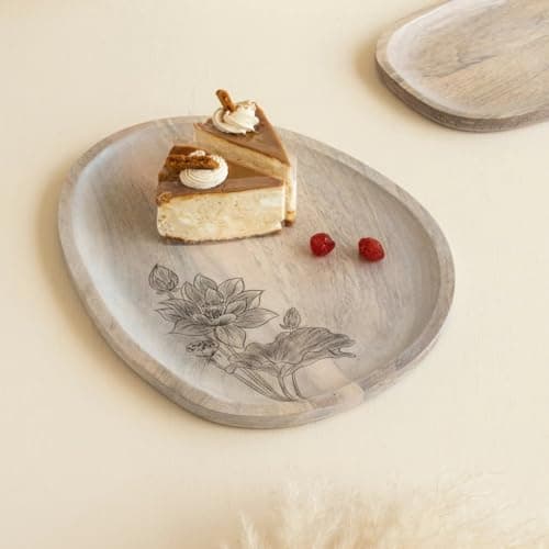 Aurum Crafts Eva Mango Wood Oval Platter White 13x10 Inch | Wooden Serving Tray for Snacks & Appetizers | Premium Handcrafted Appetizer Plate for Home Kitchen Café Restaurant