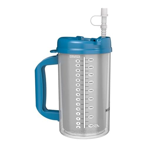Mugs N Coffee 32 oz Travel Mug – Pearl Blue Hospital Mug for Cold Drinks – Double Wall, Large Handle – BPA-Free, Leak-Resistant – Includes Lid and Straw – Made in USA