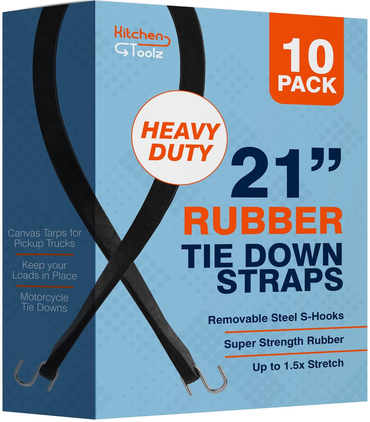 Rubber Bungee Cords with Hooks 21 Inch 10 Pack Heavy Duty Outdoor Flatbed Tarp Straps Bungie Tie Downs Natural Rubber