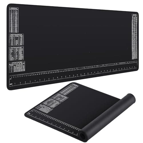 Drydiet 2 Pcs Neoprene Mat with Ruler and Reference Charts Neoprene Rubber Sheet Black Workbench Mat Gaming Table Cover for Protects Work Surface, 36.2 x 16 Inch