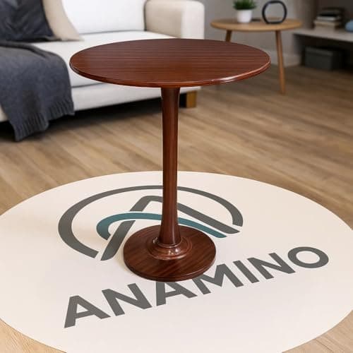 Anamino® "Modern Round Pedestal Coffee Table Small Bistro Table with Marble Look Engineered Wood Top Glossy & Wooden Base for Living Room, Kitchen, or Café Accent Table 18x18x24 (Reddish Walnut)