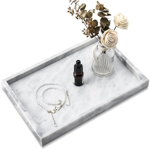 Zilukar Real Natural Marble Tray for Bathroom Vanity Kitchen and Desktop Rectangle Genuine Marble Stone Tray for Jewelry Cosmetics Candles Lotion Perfume and Home Decor
