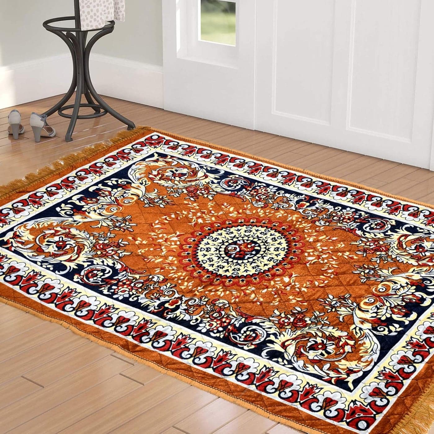 Kuber Industries 4 x2 Feet Superfine Velvet CarpetRugLiving RoomBedroomHall Orange Standard HS_36_KUBMART018362