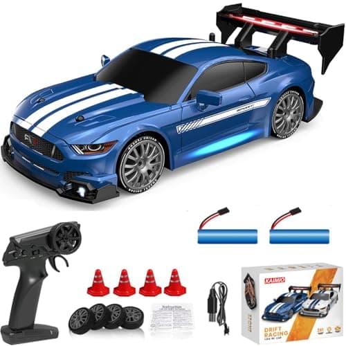 KAIMIO 124 Scale RC Drift Car 4WD 24GHz 30KMH High Speed Racing Sport Toy Car with LED Lights Racing and Drift Wheels02Blue