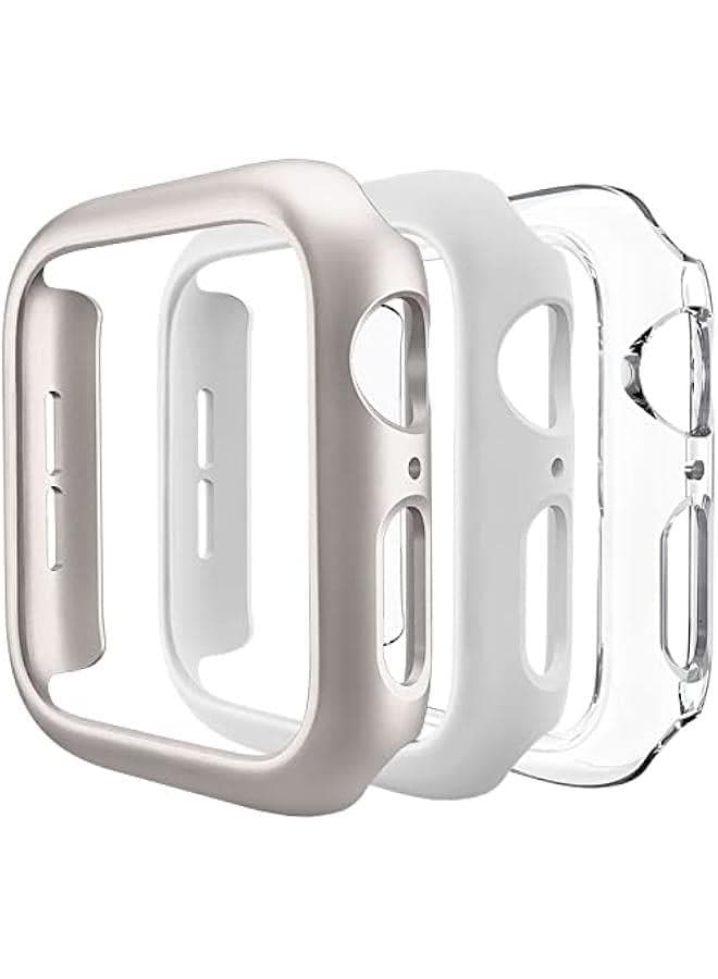 3 Pack Compatible for Apple Watch Case 40mm Series 6 Series 5 Series 4 / SE, Hard PC Bumper Case Protective Cover Frame 【NO Screen Film】 Compatible for iWatch Accessories 40mm, Starlight/White/Clear