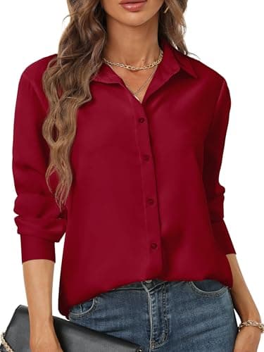 red Tops for Curvy Women Long Sleeve Loose fit Holiday Cute Trendy Going Out Clubwear Dressy Casual Elegant Summer a-line Tunic College deep v Neck Fitted to wear with Leggings Wine Red Size M