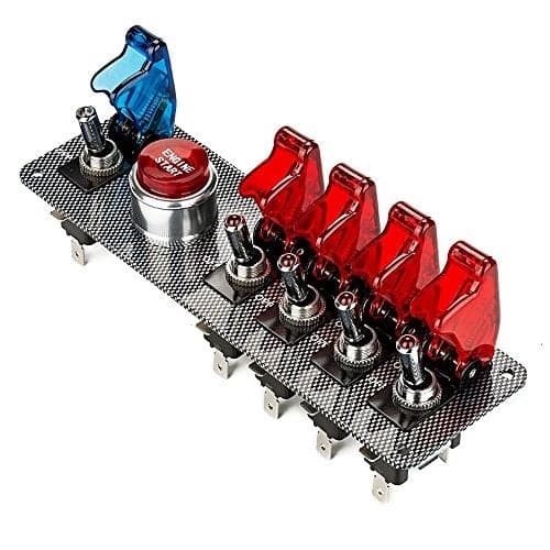 Jtron dc12v flip-up Ignition Switch Panel,5 in 1 car Engine Start Push Button led Toggle for Racing Sport Competitive car (4 red 1 Blue)
