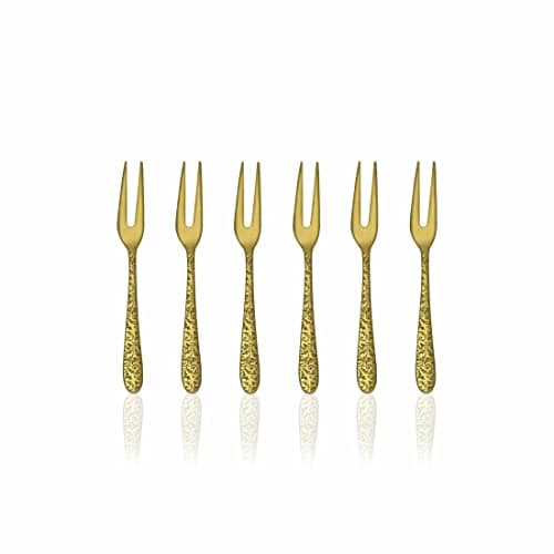 Shri & Sam Stainless Steel Jasmine Gold PVD Coating with Laser Fruit Fork,6 Pieces