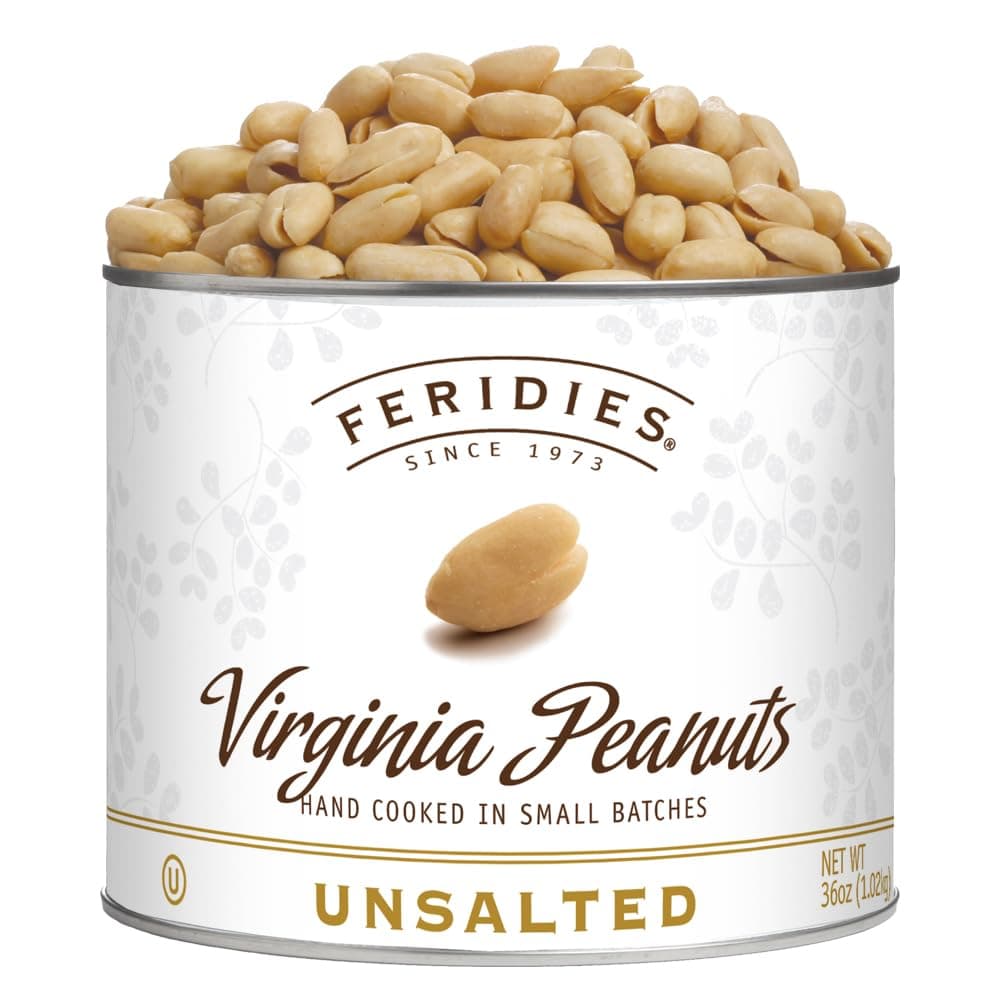 FERIDIES Unsalted Virginia Peanuts Cooked in Pure Peanut Oil Non Gmo Ou Kosher Cholesterol Free Va Peanuts 36 Oz Tin