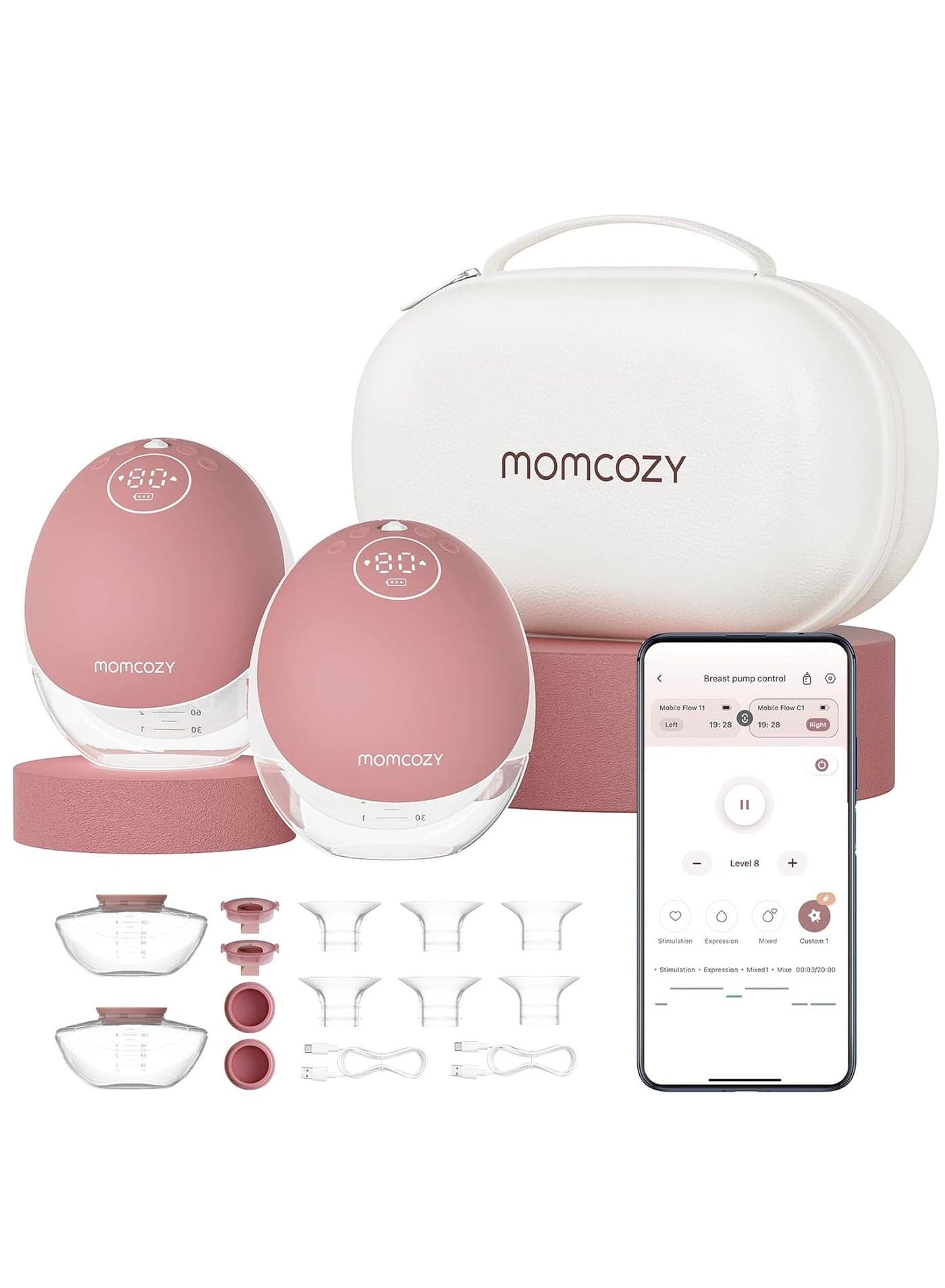 Hands-Free Mobile Flow M9 Breast Pump With Multi-Modes And 15 Levels, 2 Pack, Pink