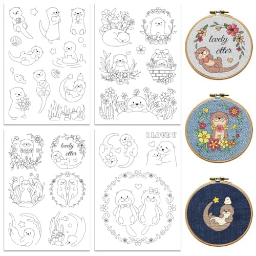 Peacoblue Water Soluble Embroidery Patterns for Beginners 4 Sheets with 29 Patterns, Wash Away Embroidery Pattern Stabilizer for Hand Sewing Lover Women Adults (River Animals)
