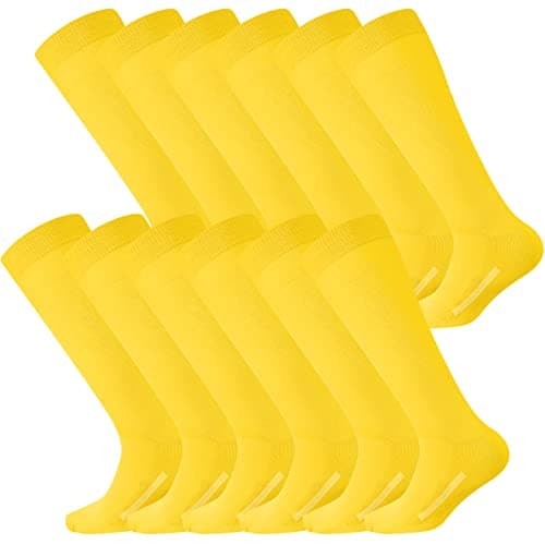 Haysandy 12 Pairs Youth Socks Bulk Soccer Football Softball Baseball Socks for Athletic Girls Kids Youth Adults Team Sport(Yellow,S)
