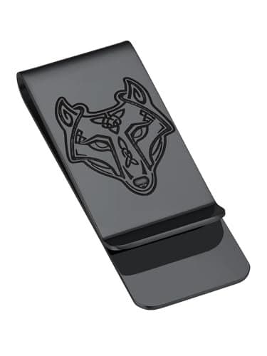 Wolf Money Clips for Men Black Stainless Steel Norse Viking Protection Jewelry Money Wallet Credit Business Card Holder