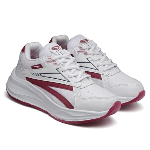ASIAN Women DESTINY-08 Running and Casual wear Running Shoes with Laces, Lightweight and Comfortable Shoes Gym and Sports Shoes for Women & Girls with Stylish Design White Burgundy