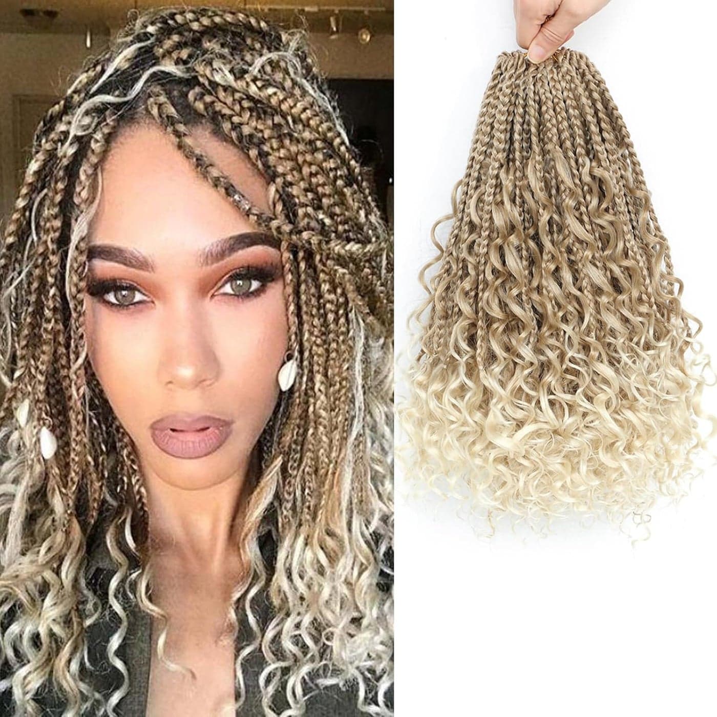 Flagship 10 Inch 9 Packs Boho Crochet Braids with Curly Ends Crochet Hair for Black WomenShort Ombre Blonde Bohomian Curly Box Braids Crochet Hair Extensions for Braids27613