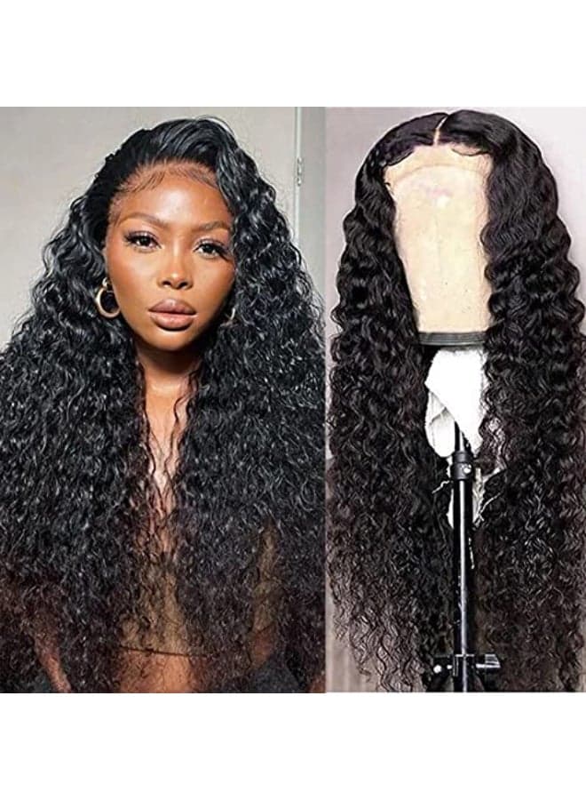 QinMei 13x4 Deep Wave Human Hair Lace Front Wigs for Black Women Brazilian Virgin Human Hair Deep Curly Transparent HD Lace Front Wigs with Baby Hair Pre Plucked Natural Color 180 Density 24 Inch
