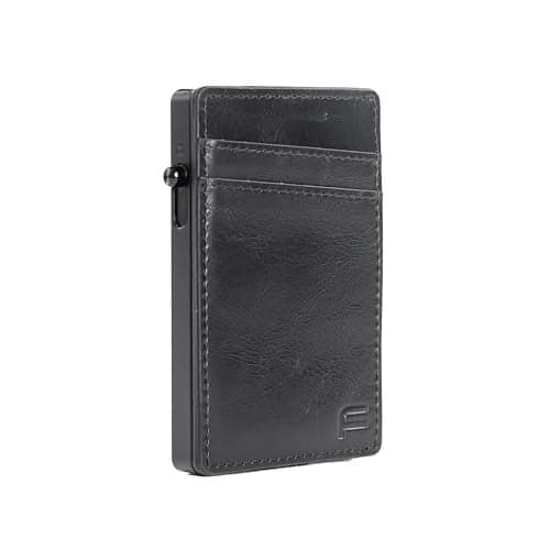 Faraday Wallet RFID Blocking Aluminum Credit Card Holder Slim Minimalist Locking Button Release MagSafe Compatible Money Clip Genuine Leather