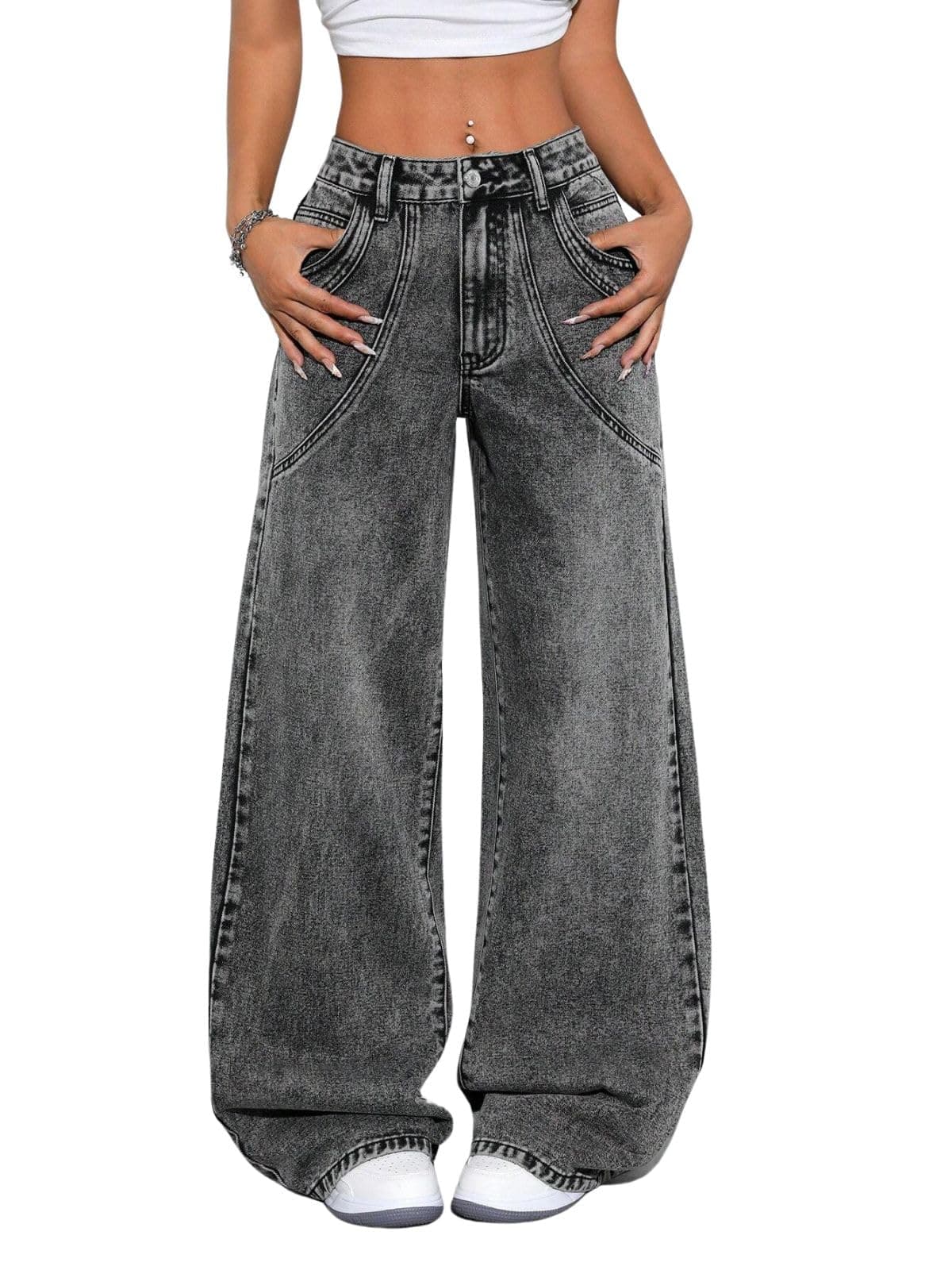 GRECIILOOKS Women Regular High Rise Jeans (Grey 28)