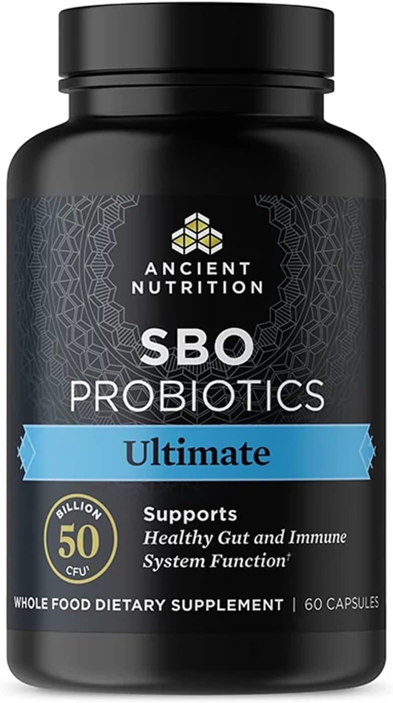 Ancient Nutrition Probiotics SBO Probiotics Ultimate 50 Billion CFUsServing Digestive and Immune Support Gluten Free Ancient Superfoods Blend 60 Capsules